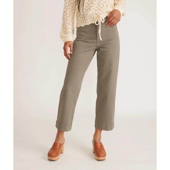 Marine Layer Sz 2 Bridget Crop Pants Dusty Olive Green Utility Chino Wide Leg - Picture 1 of 11
